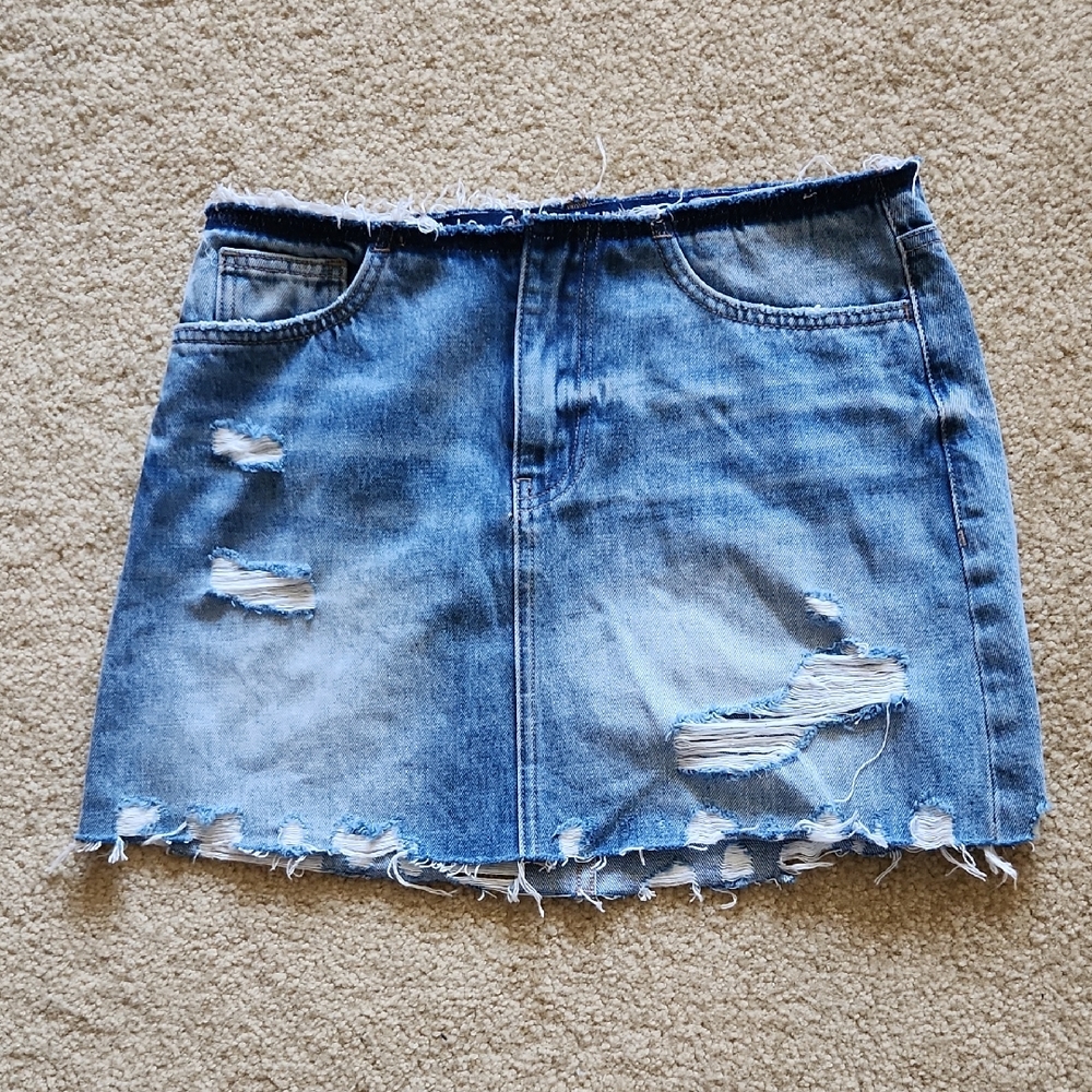 VERVET Distressed Denim Mini Skirt 100% cotton Sz S y2k style urban streetwear